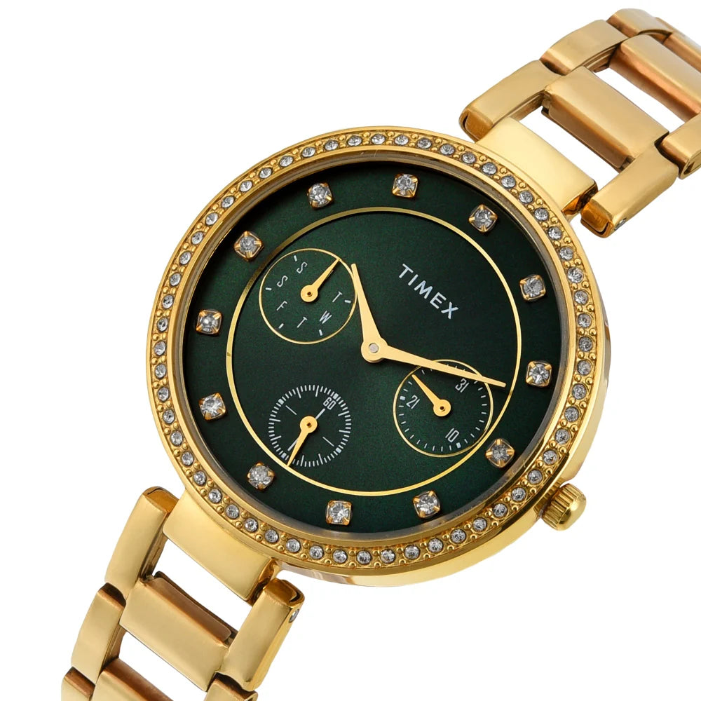Timex TWEL18700 | Timex Cosmic Awe Women Multifunction Round Dial Green Watch