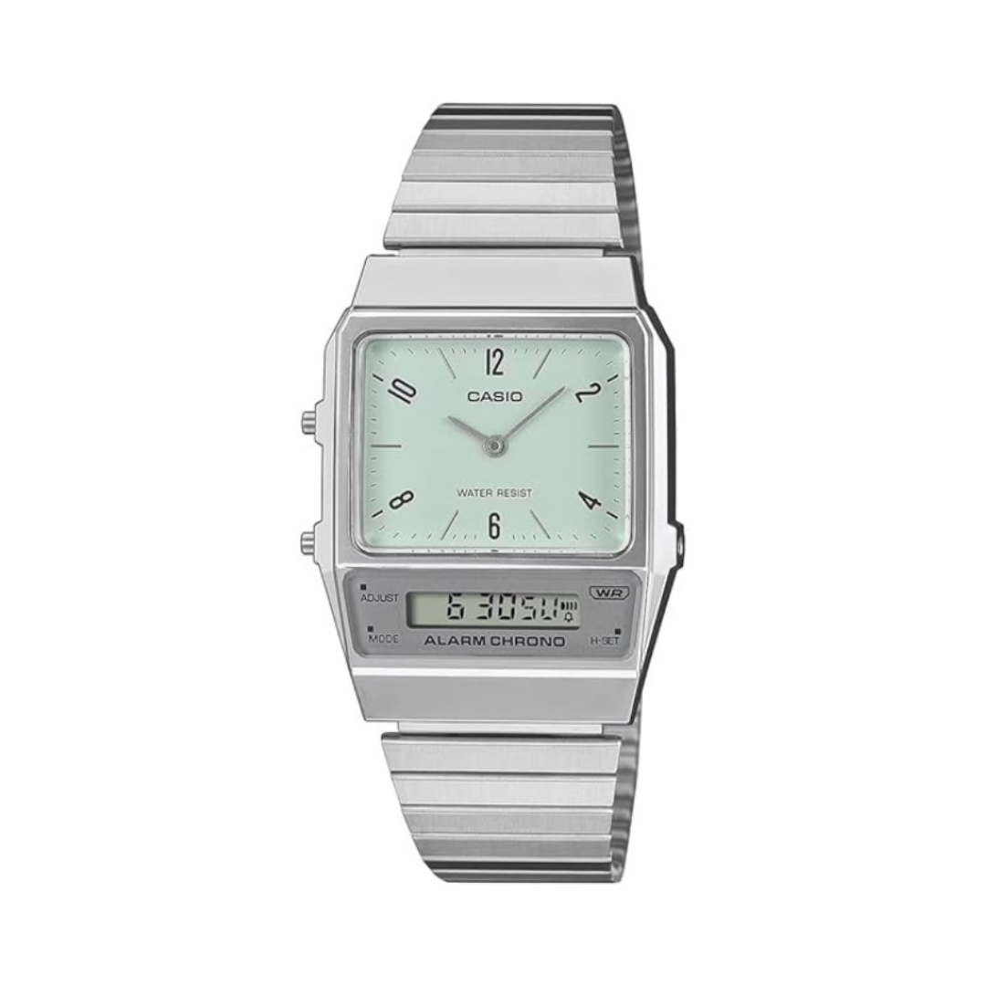 Casio AQ-800E-3ADF D362 | Vintage Unisex Quartz Green Dial Analog-Digital Stainless Steel Watch