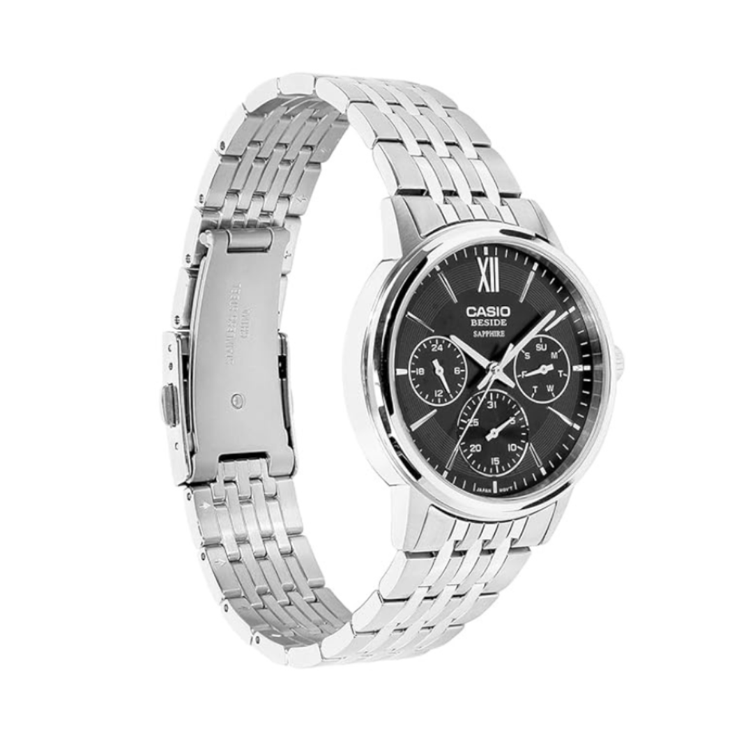 Casio BMS-300D-1AVDF A2540 | Entice Men Quartz Black Dial Analog Stainless Steel Watch
