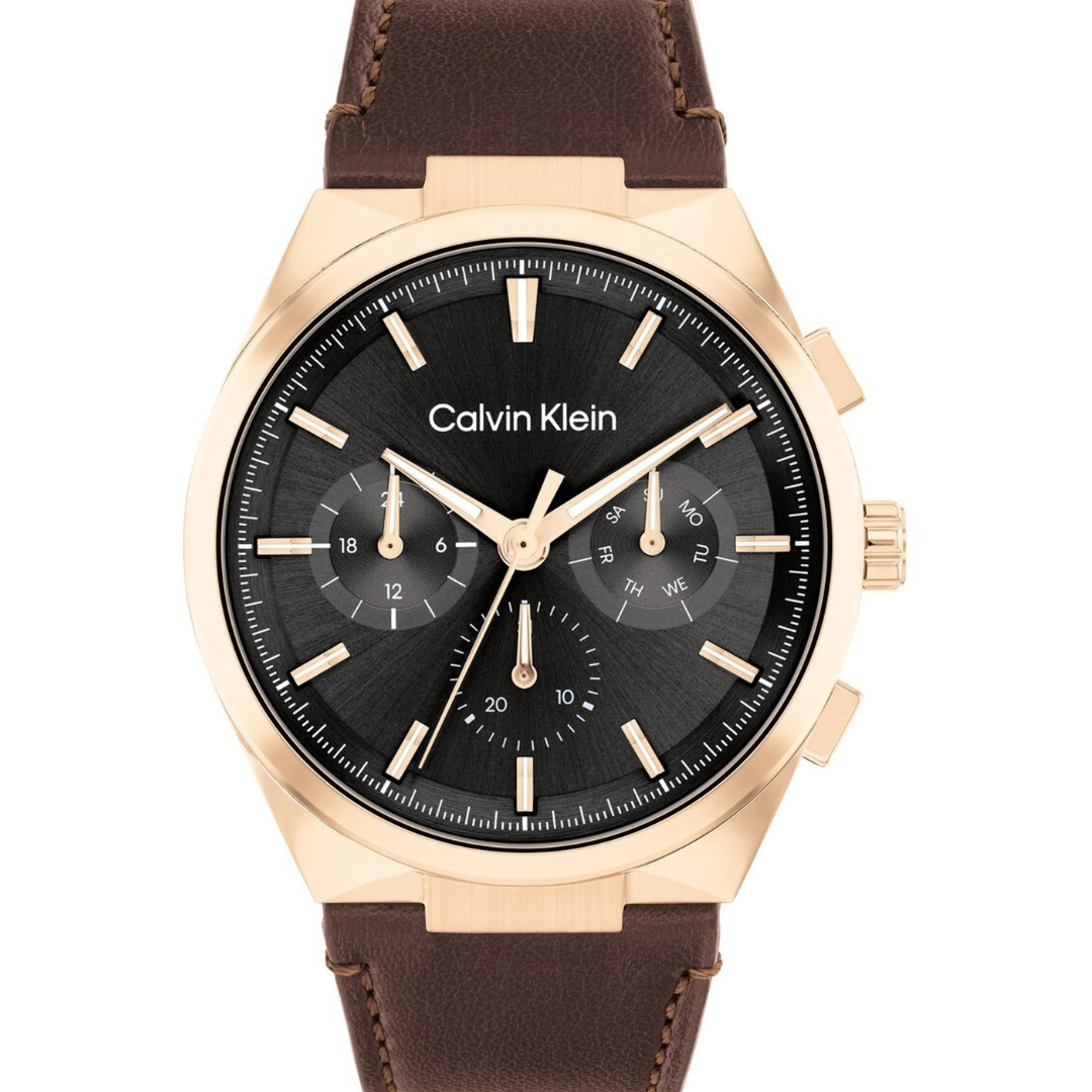 Calvin Klein 25200507 | Distinguish Men Quartz Black Dial Multi-Function Leather Watch