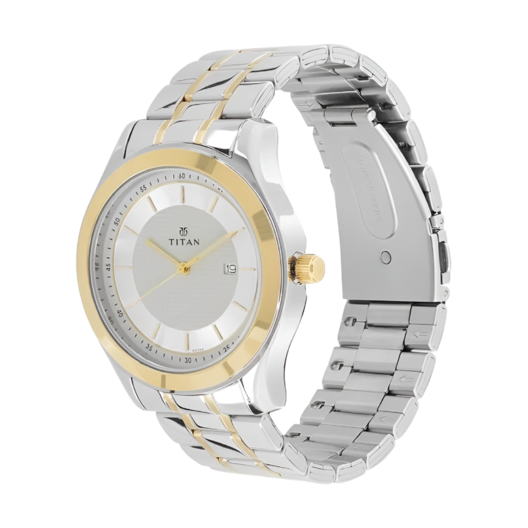 Titan 1627BM03 | Titan Regalia Baron Silver Dial Analog with Date Stainless Steel Strap Watch for Men
