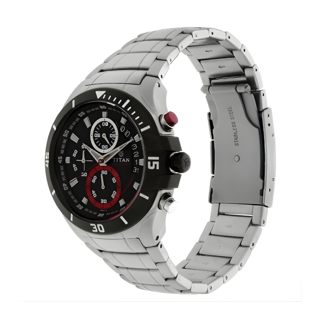 Titan 1631KM01 | Titan Quartz Chronograph Black Dial Stainless Steel Strap Watch for Men