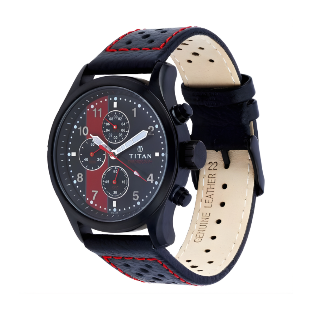 Titan 1634NL02 | Titan Quartz Chronograph Black Dial Leather Strap Watch for Men