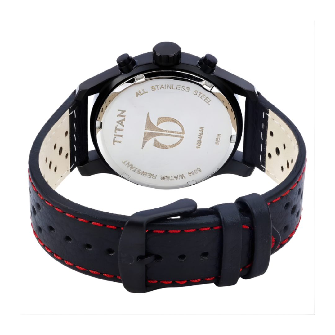 Titan 1634NL02 | Titan Quartz Chronograph Black Dial Leather Strap Watch for Men