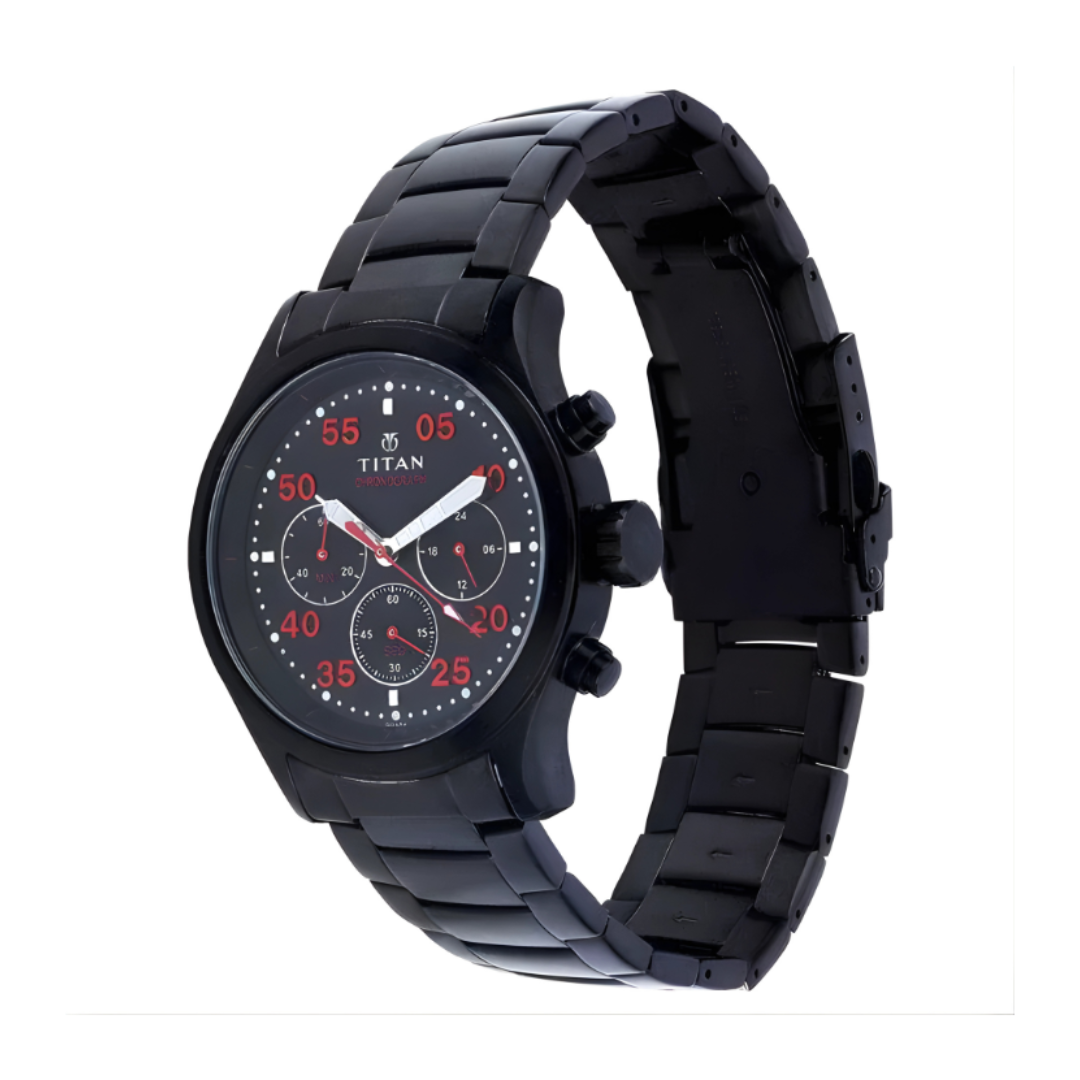 Titan 1634NM02 | Titan Quartz Chronograph Black Dial Stainless Steel Strap Watch for Men