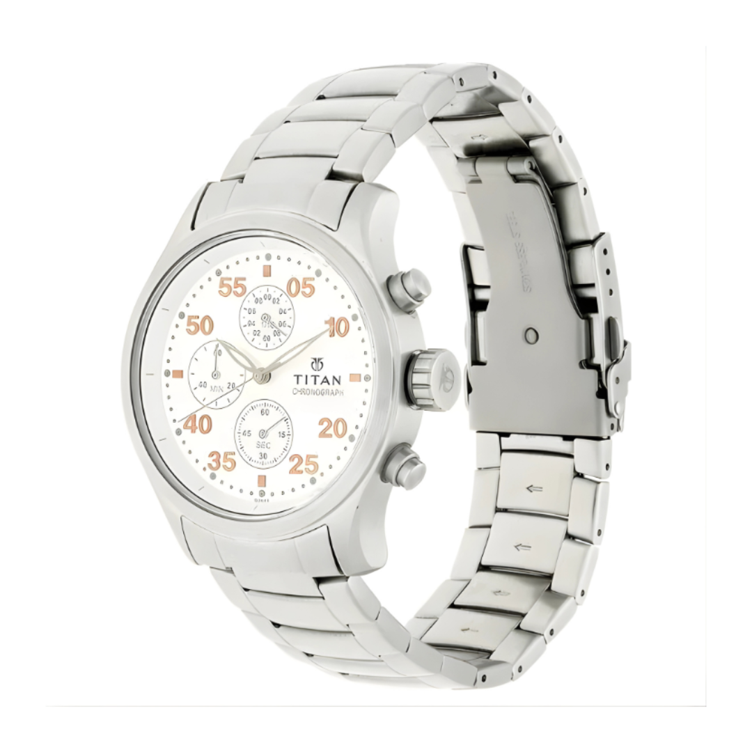 Titan 1634SM01 | Titan Quartz Chronograph Silver Dial Stainless Steel Strap Watch for Men