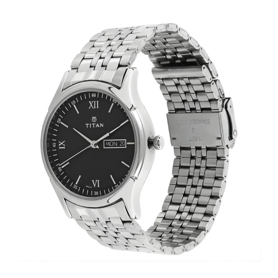 Titan 1638SM01 | Titan Quartz Analog with Day and Date Silver Dial Silver Stainless Steel Strap Watch For Men