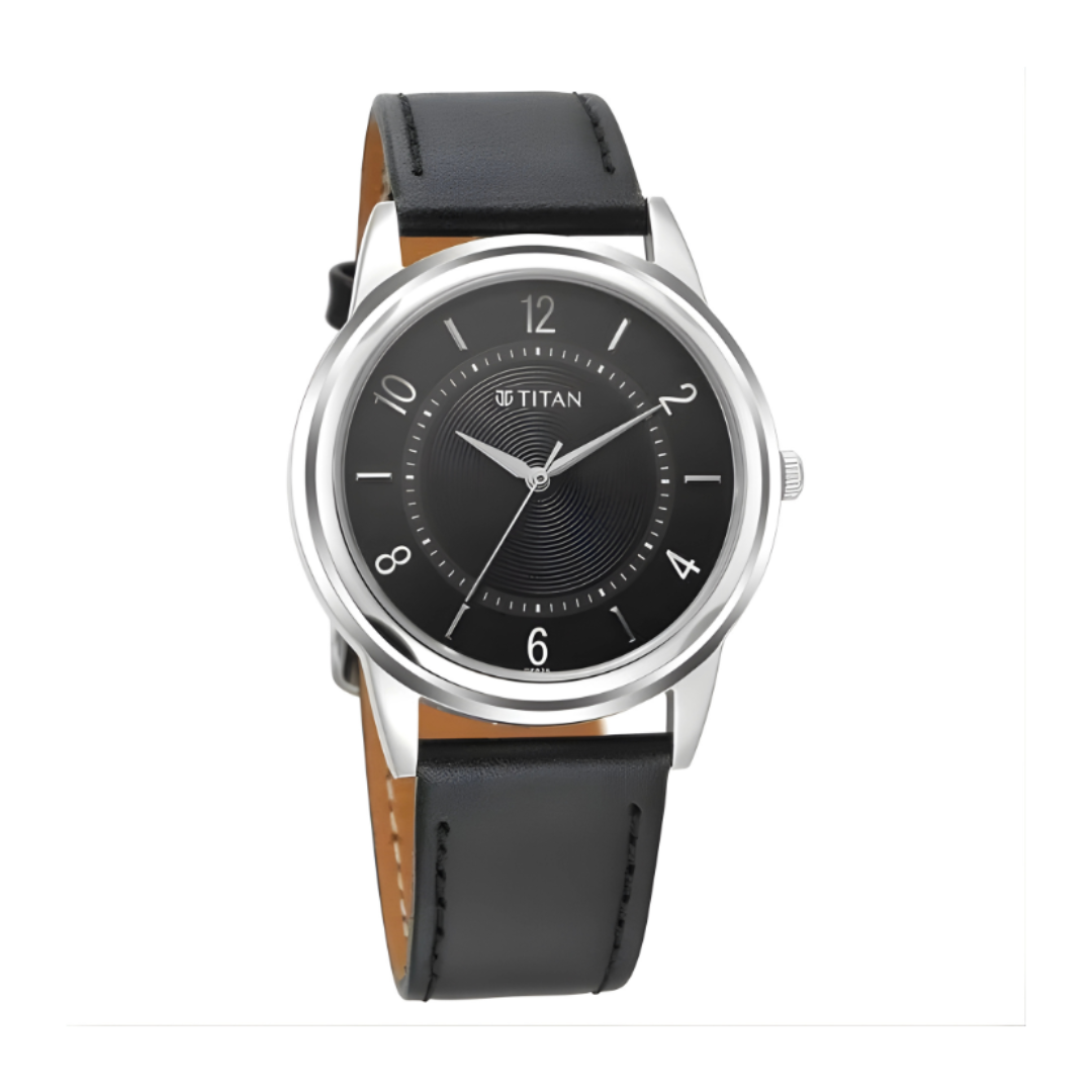Titan 1638SL02 | Titan Karishma Zing Quartz Analog Black Dial Leather Strap Watch for Men