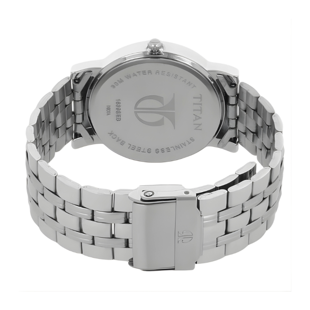 Titan 1639SM01 |Titan Karishma Quartz Analog Silver Dial Silver Stainless Steel Strap Watch For Men