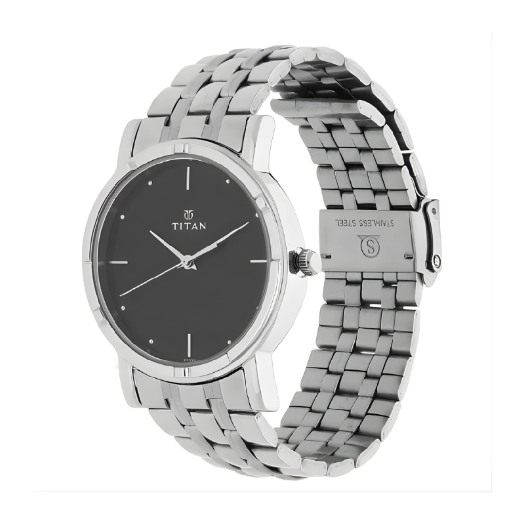 Titan 1639SM02 | Titan Men's Elegance Watch: Black Dial with Sleek Link Strap - 38 mm Case Size - Medium Dial