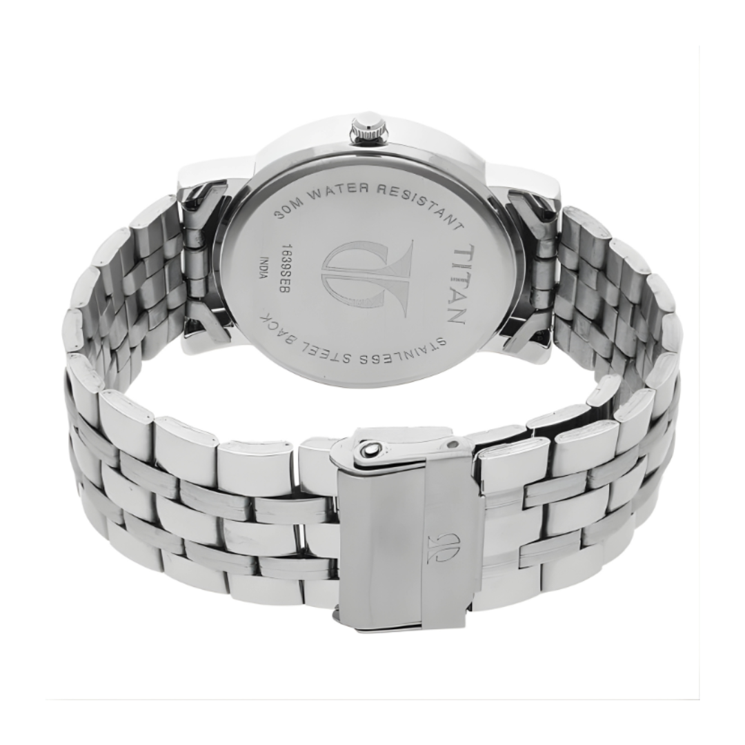 Titan 1639SM02 | Titan Men's Elegance Watch: Black Dial with Sleek Link Strap - 38 mm Case Size - Medium Dial