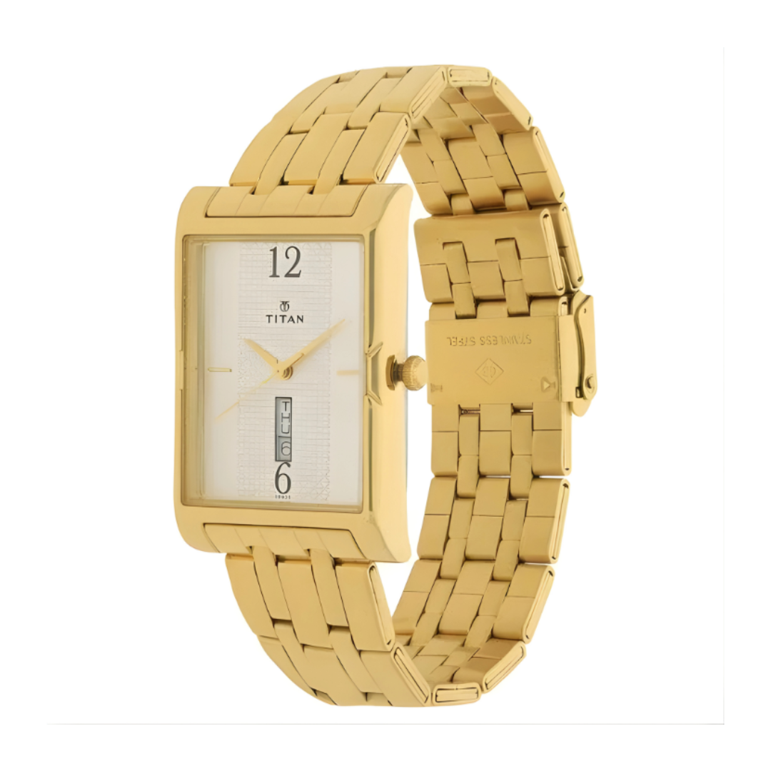 Titan 1641YM01 | Titan Quartz Analog with Day and Date Silver Dial Stainless Steel Strap Watch for Men