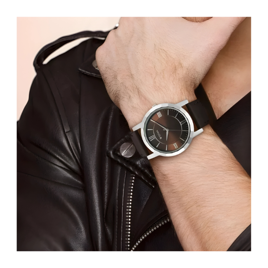 Titan 1644SL01 | Titan Karishma Zing Quartz Analog Brown Dial Leather Strap Watch for Men