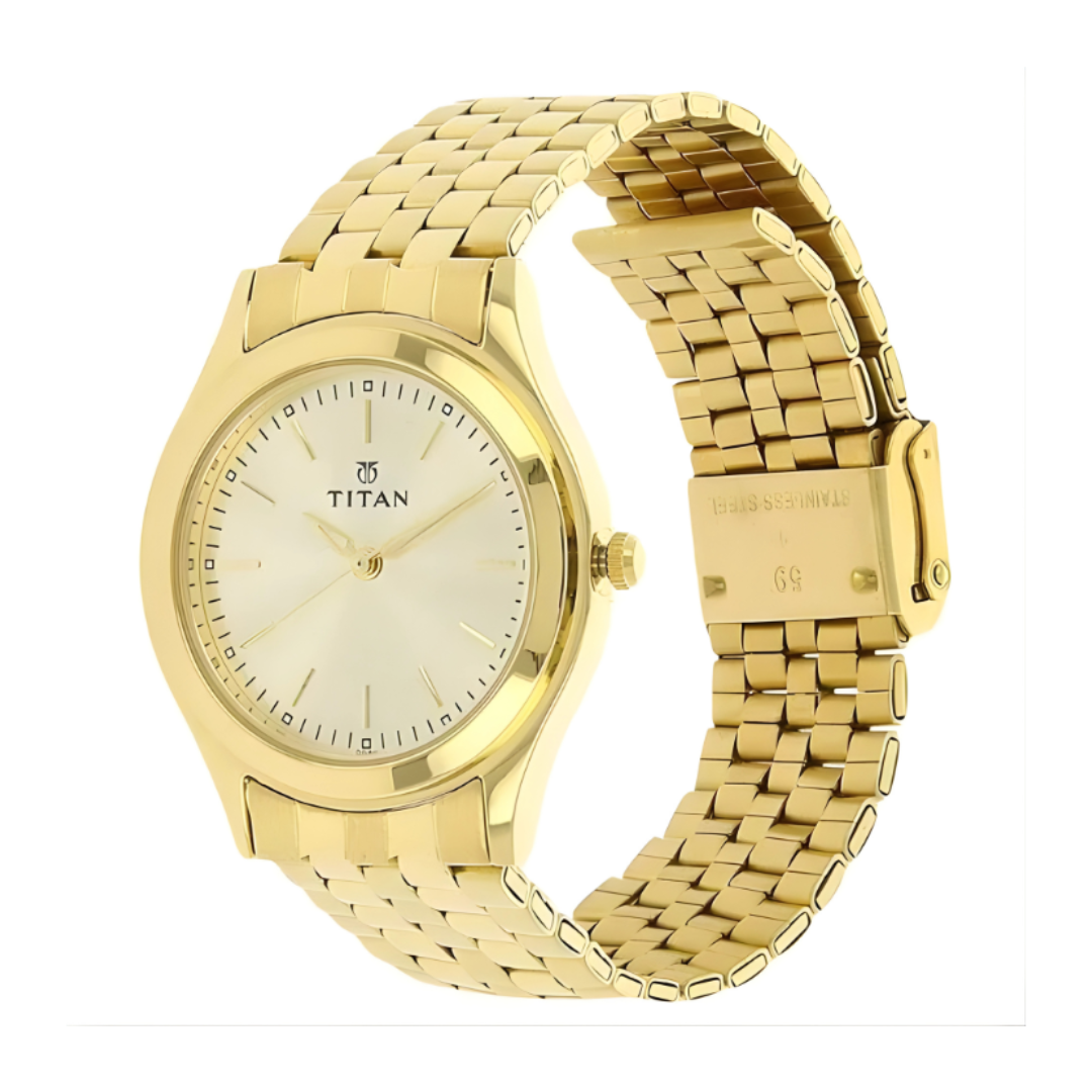 Titan 1648YM02 | Titan Quartz Analog Champagne Dial Stainless Steel Strap Watch for Men