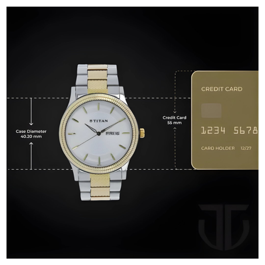 Titan 1650BM03 | Titan Quartz Analog with Day and Date Silver Dial Two Toned Stainless Steel Strap Watch For Men