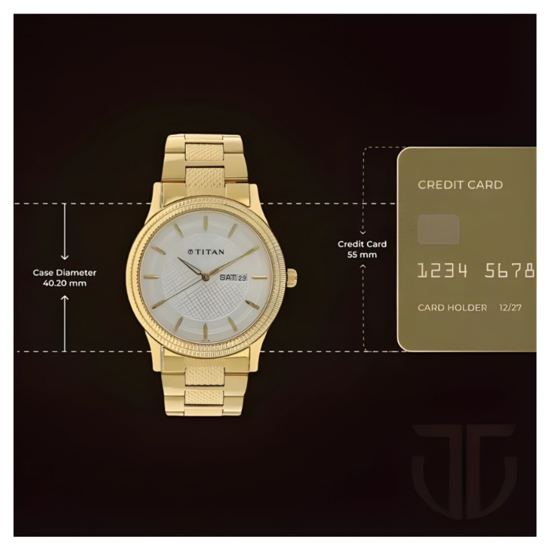 Titan 1650YM05 | Titan Quartz Analog with Day and Date Silver Dial Golden Stainless Steel Strap Watch For Men