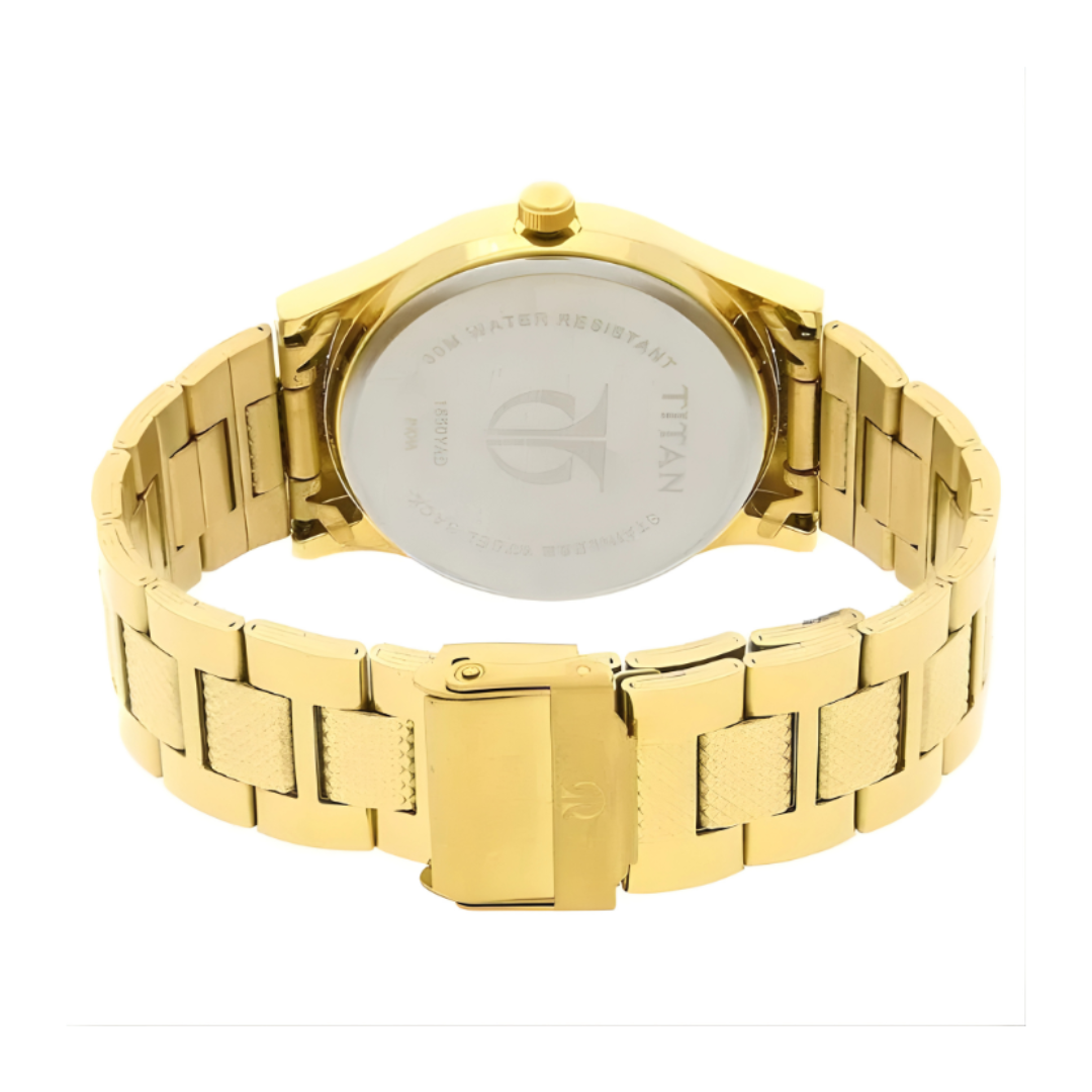 Titan 1650YM06 | Titan Analog with Day and Date Quartz Champagne Dial Metal Round Stainless Steel Strap watch for Men