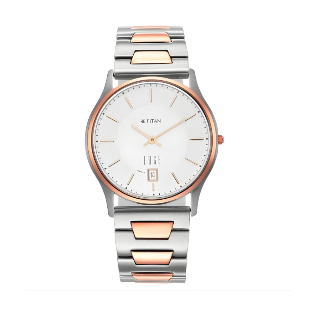 Titan 1683KM01 | Titan Edge Metal Quartz Analog Silver Dial Two Toned Stainless Steel Strap Watch For Men
