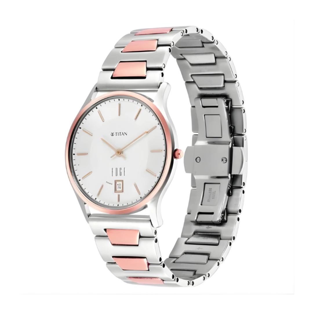 Titan 1683KM01 | Titan Edge Metal Quartz Analog Silver Dial Two Toned Stainless Steel Strap Watch For Men