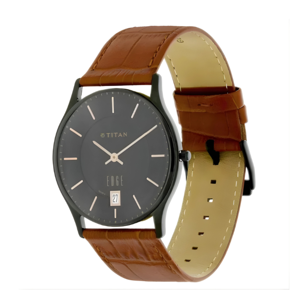 Titan 1683NL01 |Titan Edge Grey Dial Analog with Date Leather Strap watch for Men