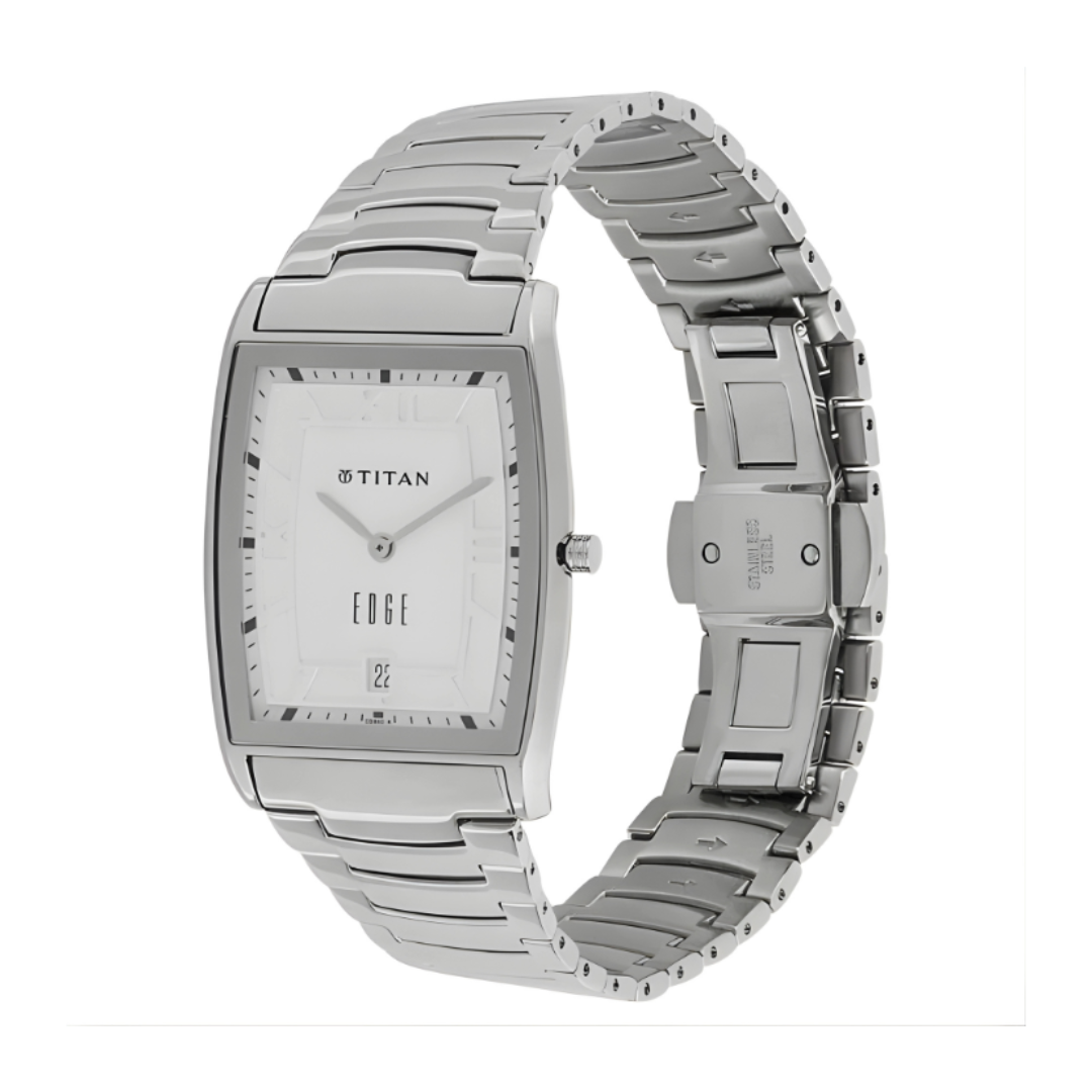 Titan 1684SM01 | Titan Edge White Dial Analog with Date Stainless Steel Strap watch for Men