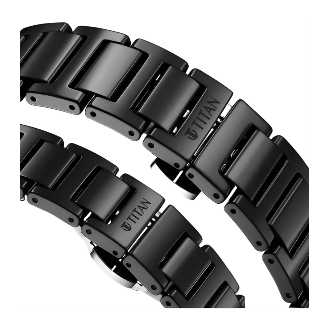 Titan 16962653NC01 | Titan Edge Pair Black Dial Analog Ceramic Strap watch for Couple