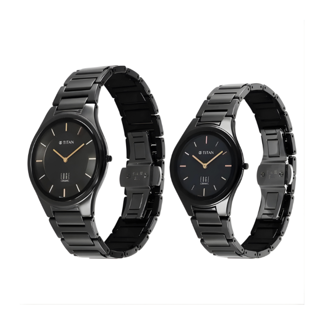 Titan 16962653NC01 | Titan Edge Pair Black Dial Analog Ceramic Strap watch for Couple