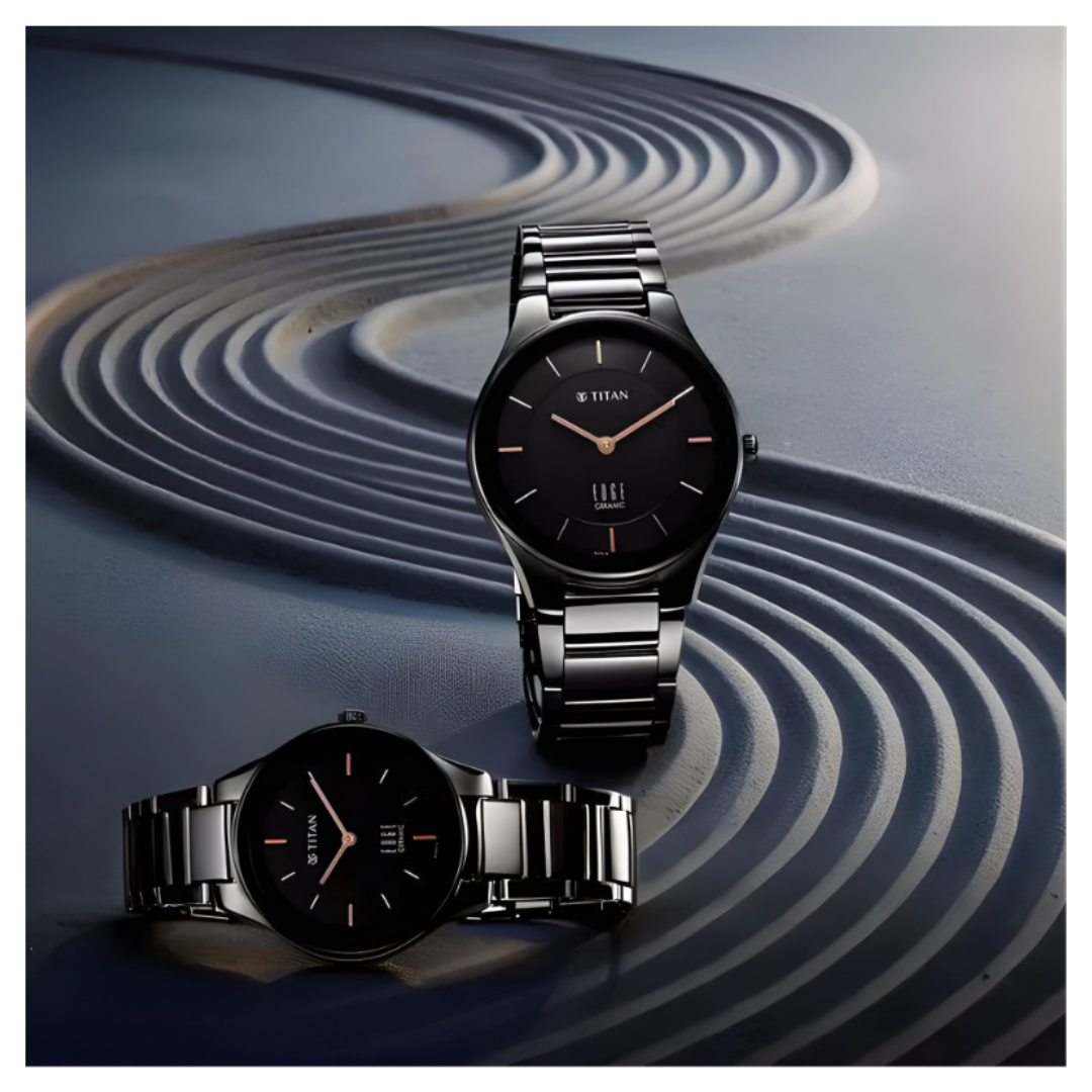Titan 16962653NC01 | Titan Edge Pair Black Dial Analog Ceramic Strap watch for Couple