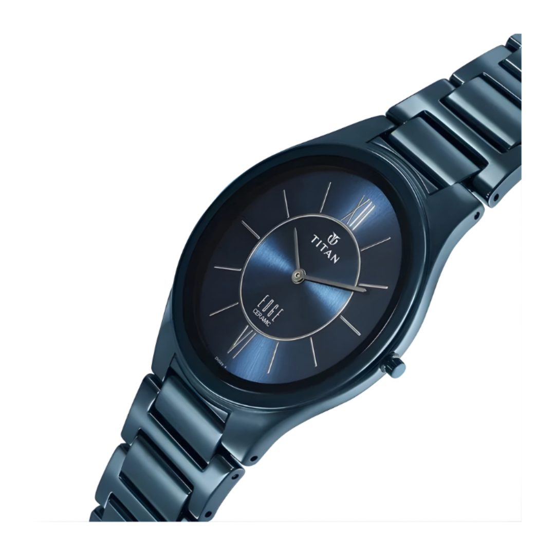 Titan 1696QC03 | Titan Edge Ceramic Quartz in Glossy Electric Blue Dial Watch for Men