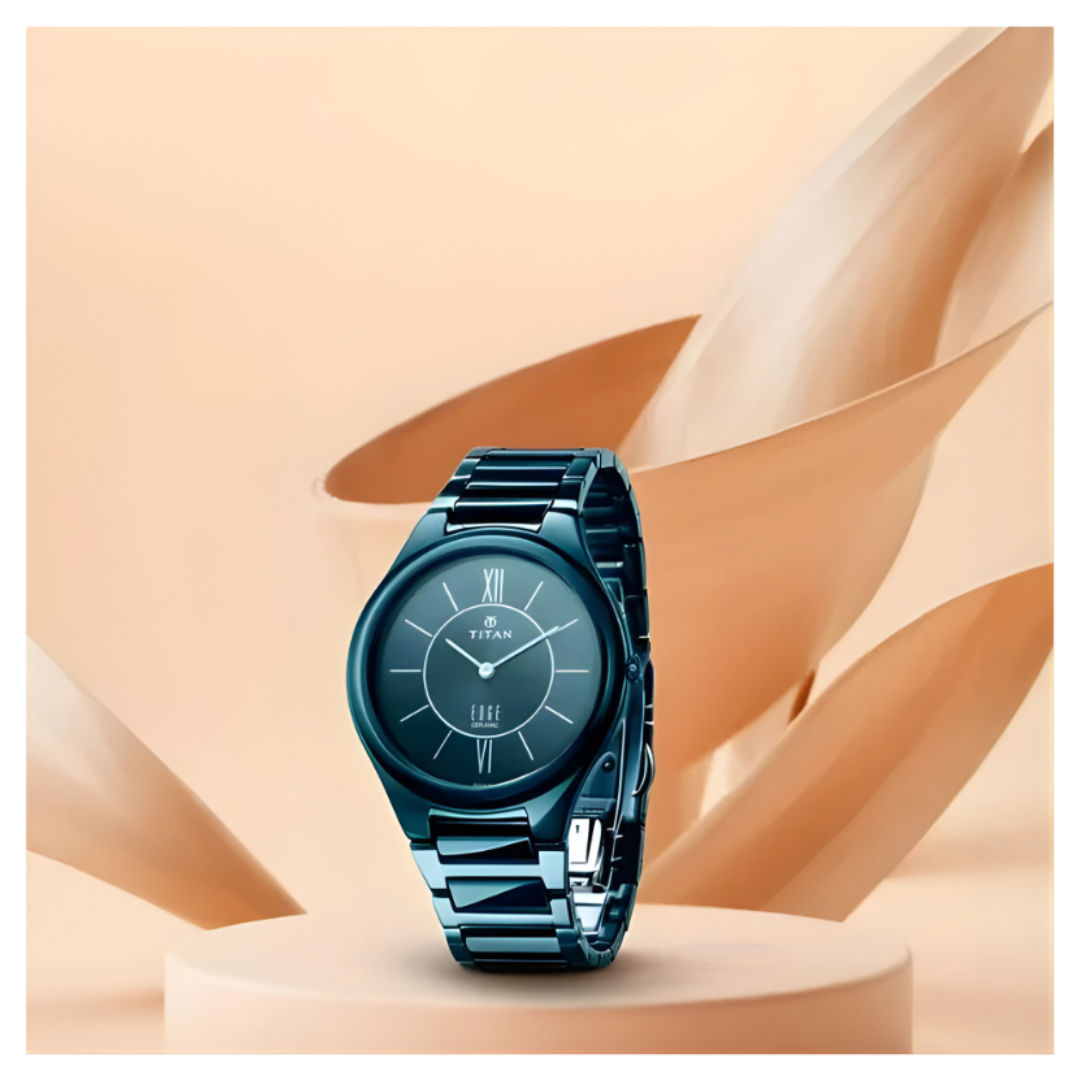 Titan 1696QC03 | Titan Edge Ceramic Quartz in Glossy Electric Blue Dial Watch for Men
