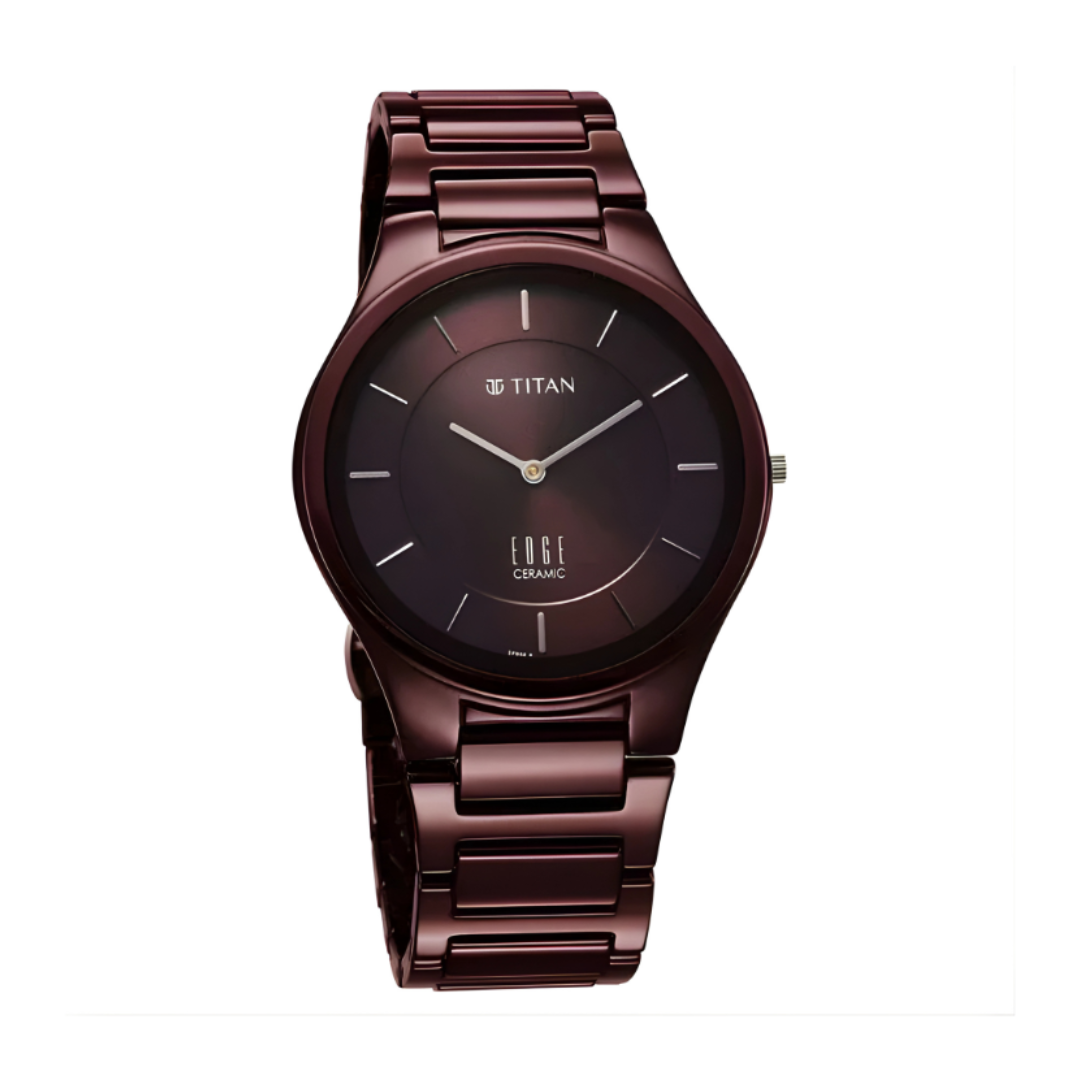 Titan 1696QC19 | Titan Edge Wine Ceramic Quartz Analog Maroon Dial Red Ceramic Strap Watch For Men