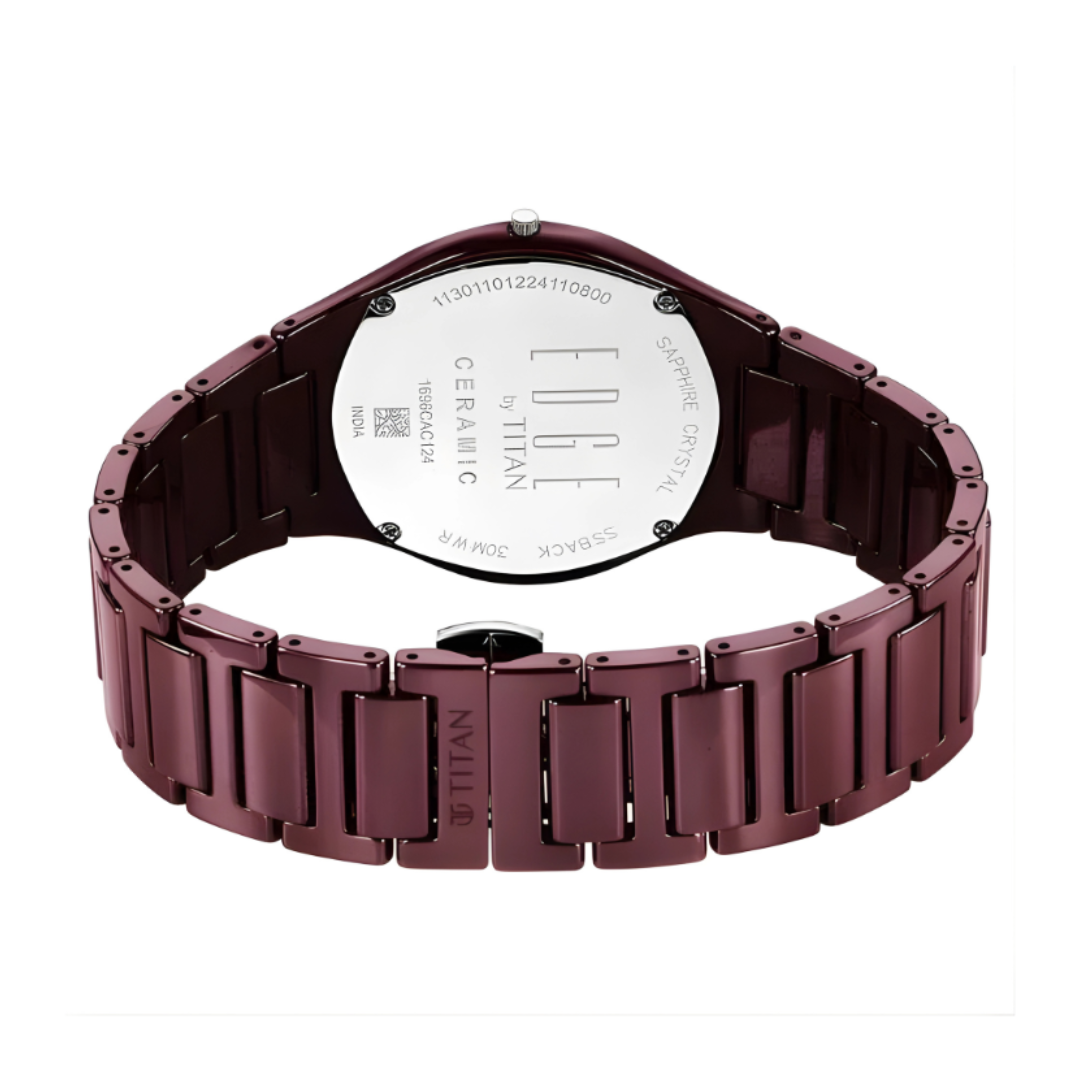 Titan 1696QC19 | Titan Edge Wine Ceramic Quartz Analog Maroon Dial Red Ceramic Strap Watch For Men