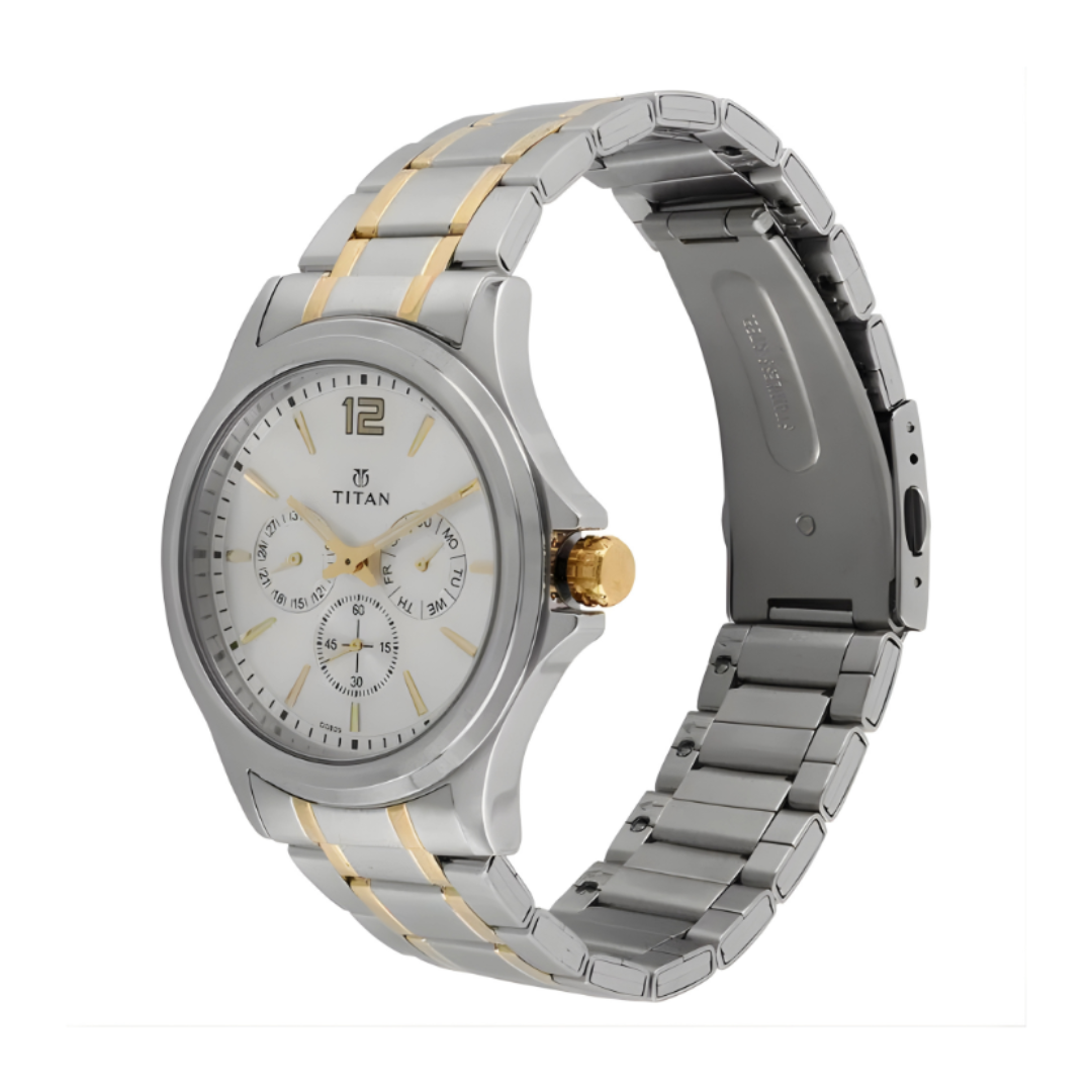 Titan 1698BM01 | Titan Workwear Silver Dial Quartz Multifunction Stainless Steel Strap watch for Men