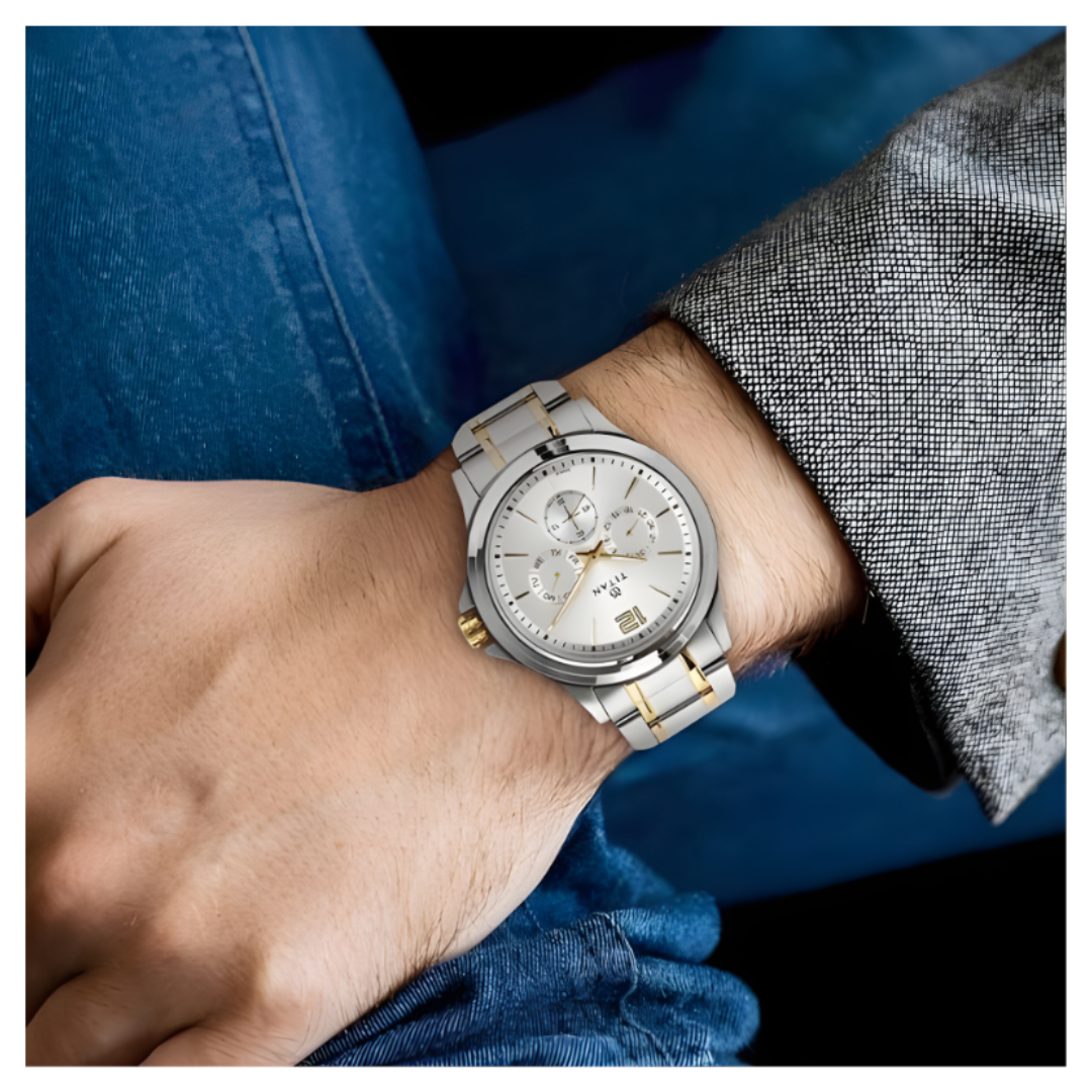 Titan 1698BM01 | Titan Workwear Silver Dial Quartz Multifunction Stainless Steel Strap watch for Men