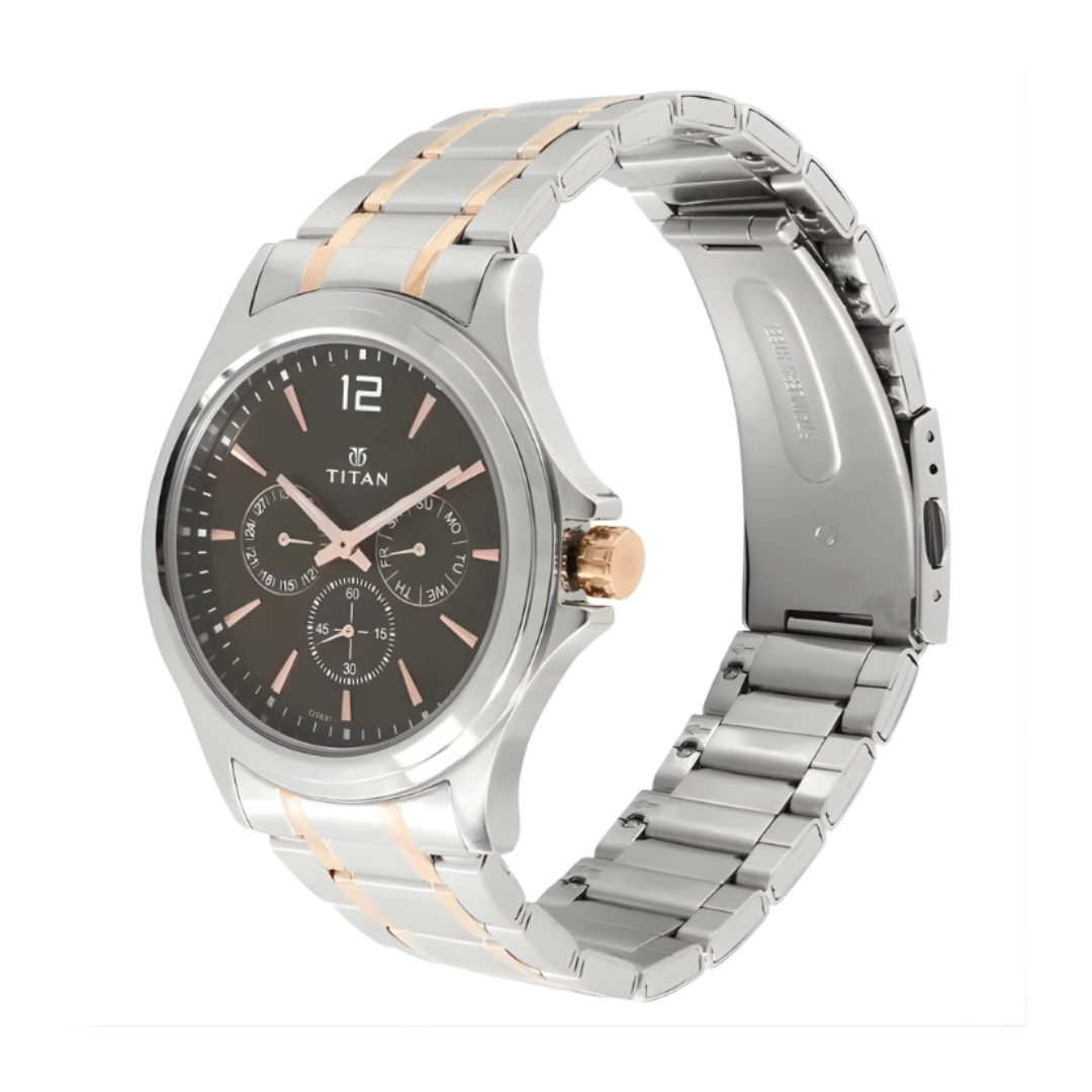 Titan 1698KM01 | Titan Workwear Quartz Multifunction Brown Dial Stainless Steel Strap watch for Men