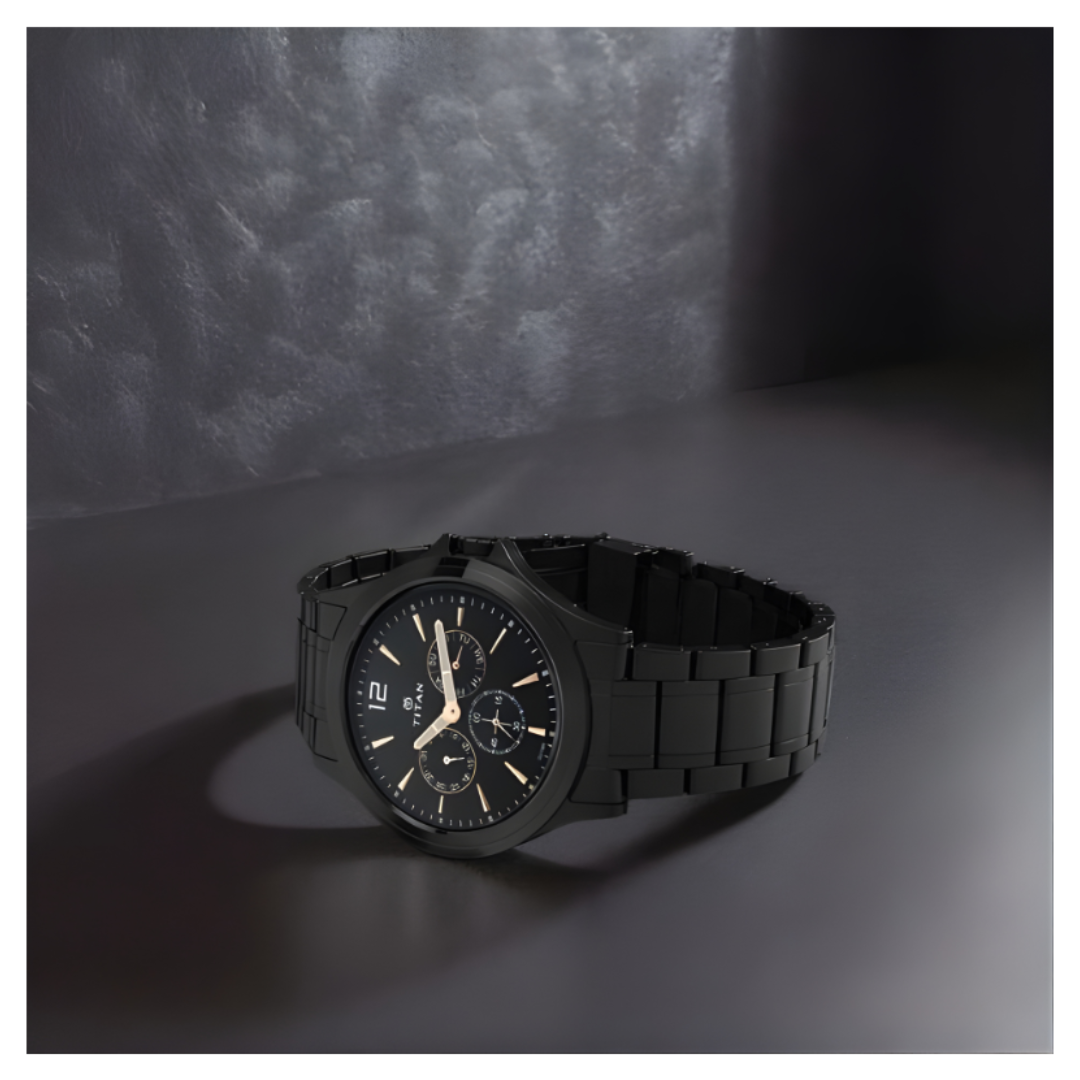 Titan 1698NM01 | Titan Quartz Multifunction Black Dial Stainless Steel Strap Watch for Men
