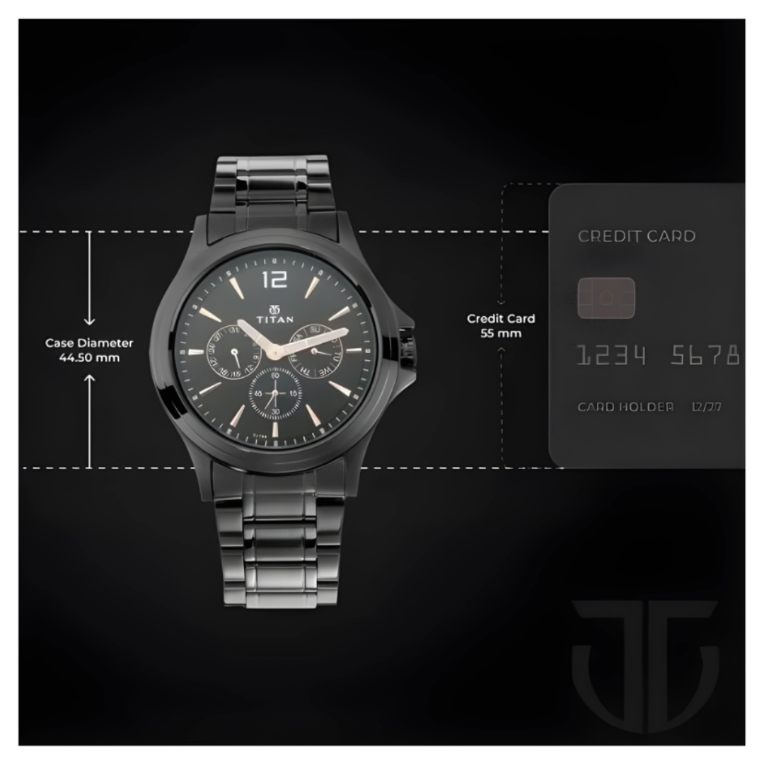 Titan 1698NM01 | Titan Quartz Multifunction Black Dial Stainless Steel Strap Watch for Men