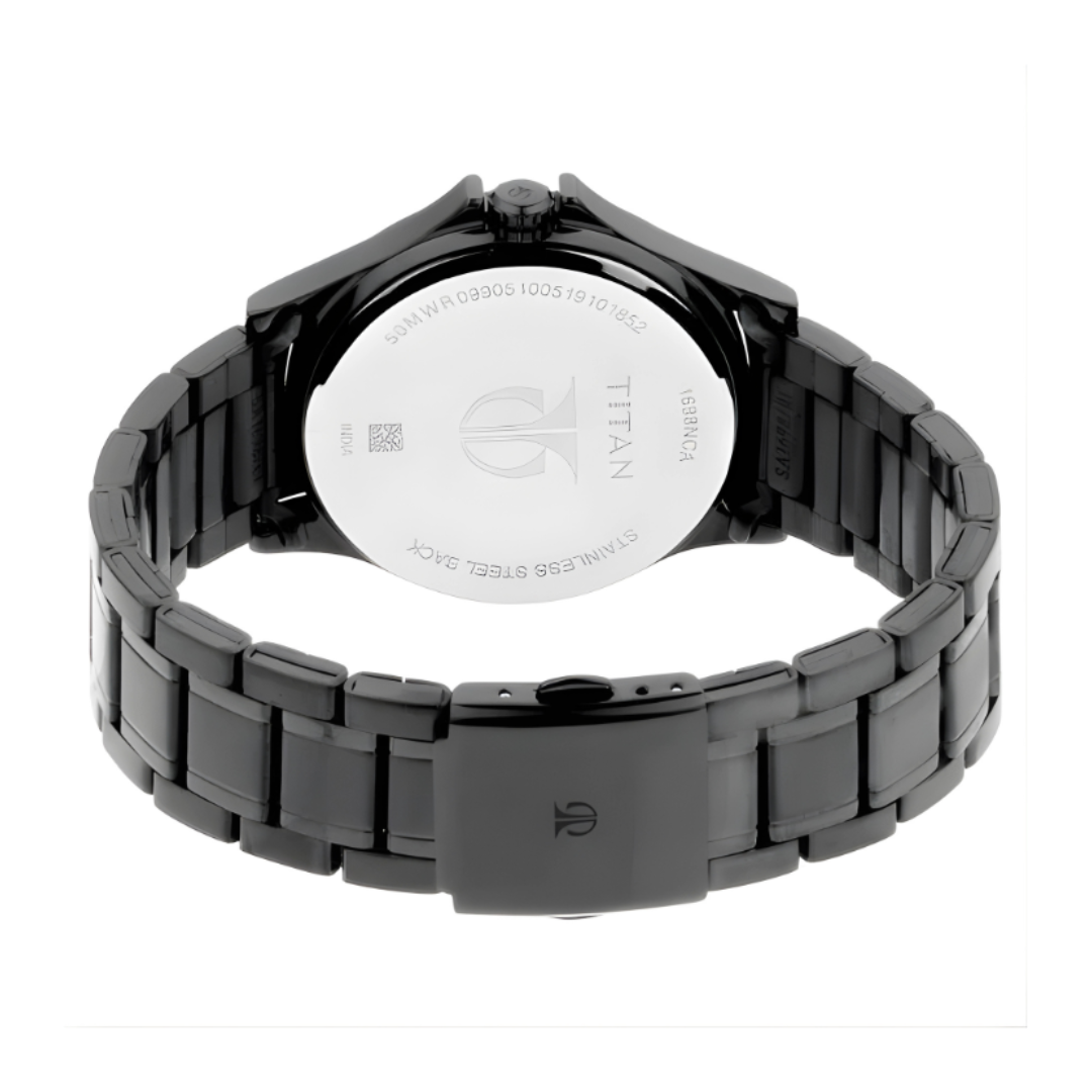Titan 1698NM01 | Titan Quartz Multifunction Black Dial Stainless Steel Strap Watch for Men