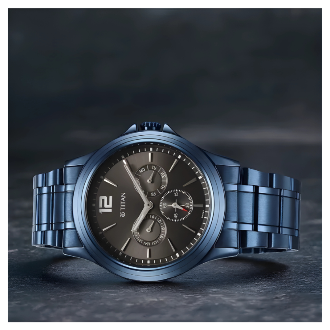 Titan 1698QM01 | Titan Neo Splash Anthracite Dial Quartz Multifunction Stainless Steel Strap Watch for Men