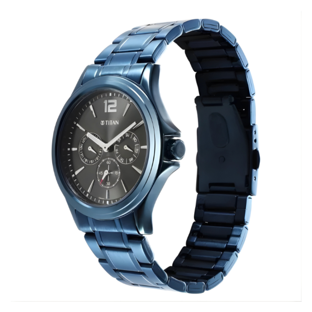 Titan 1698QM01 | Titan Neo Splash Anthracite Dial Quartz Multifunction Stainless Steel Strap Watch for Men