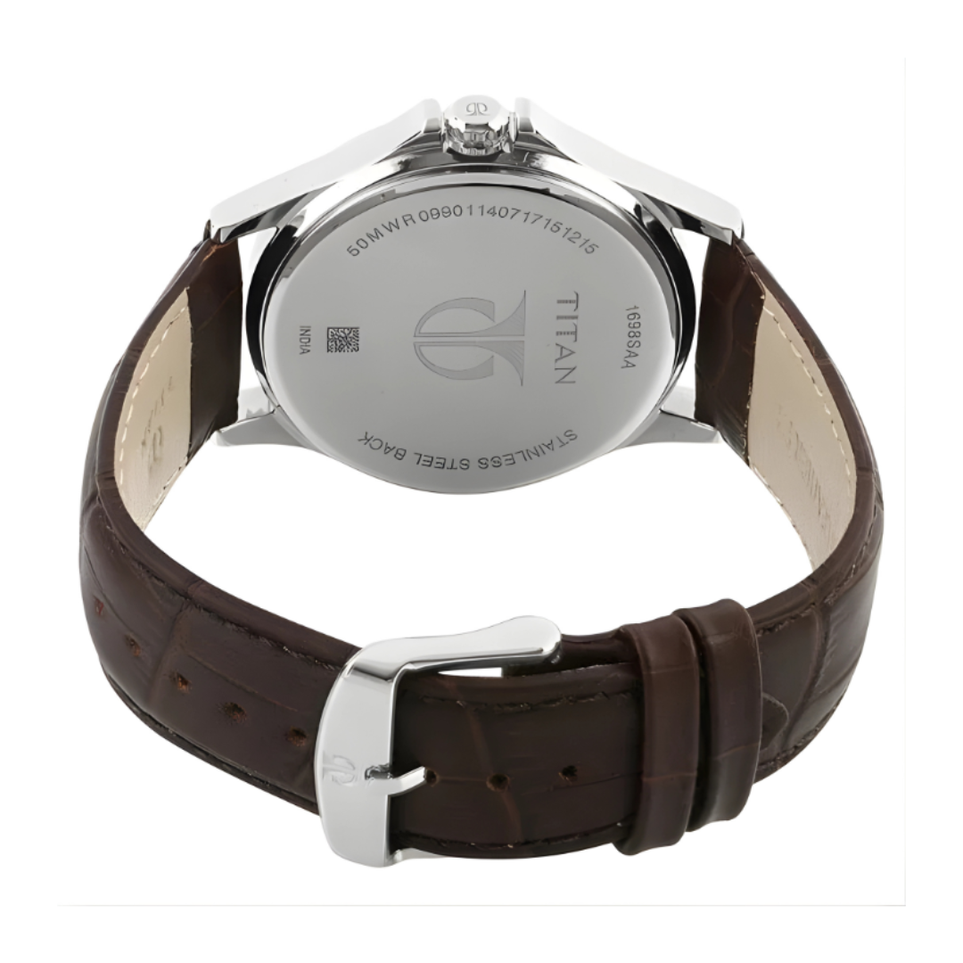 Titan 1698SL01 | Titan Quartz Multifunction Silver Dial Leather Strap Watch for Men
