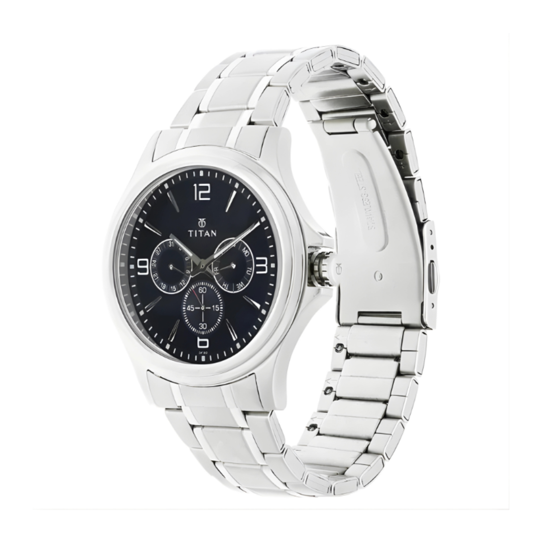 Titan 1698SM02 | Titan Blue Dial Quartz Multifunction Stainless Steel Strap watch for Men