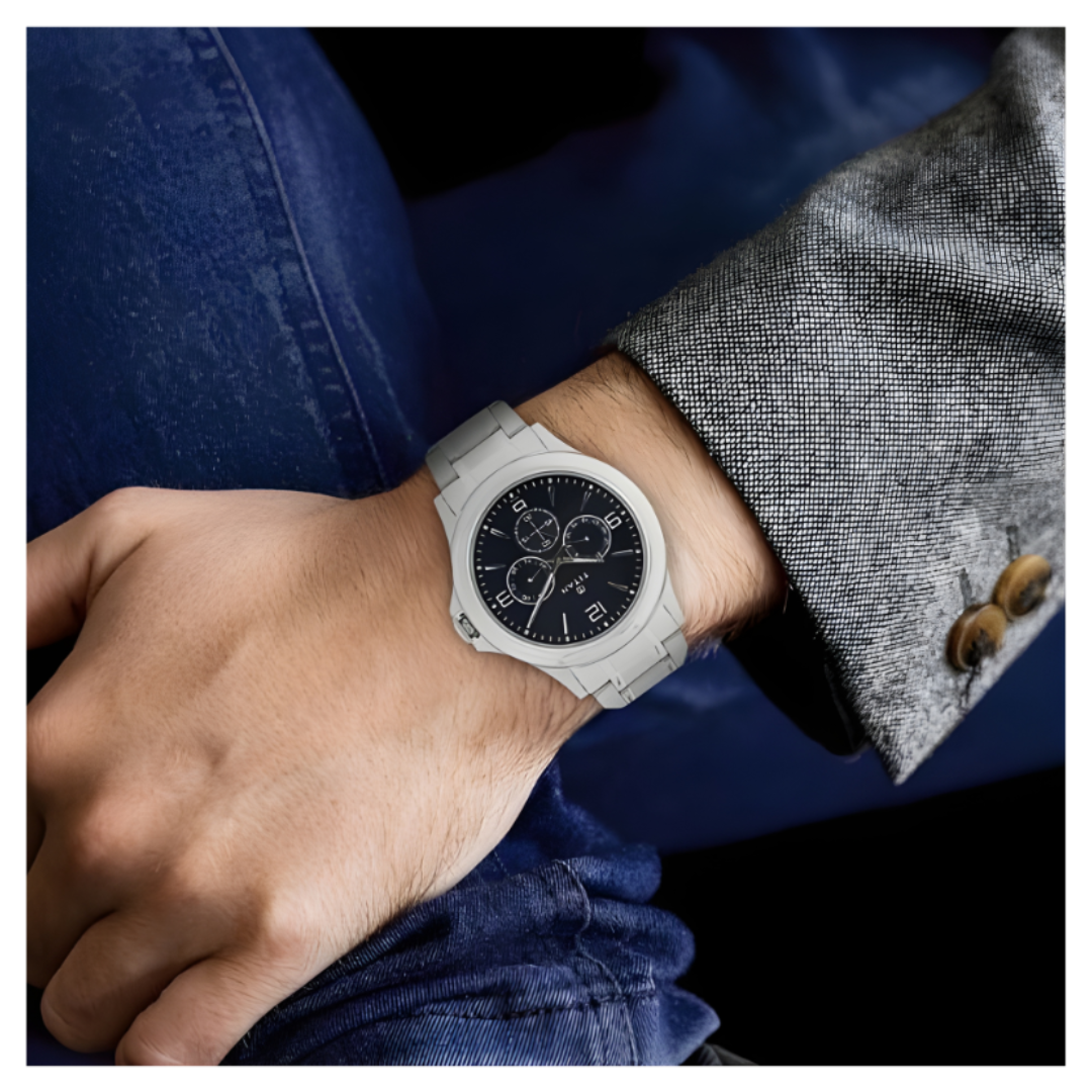 Titan 1698SM02 | Titan Blue Dial Quartz Multifunction Stainless Steel Strap watch for Men