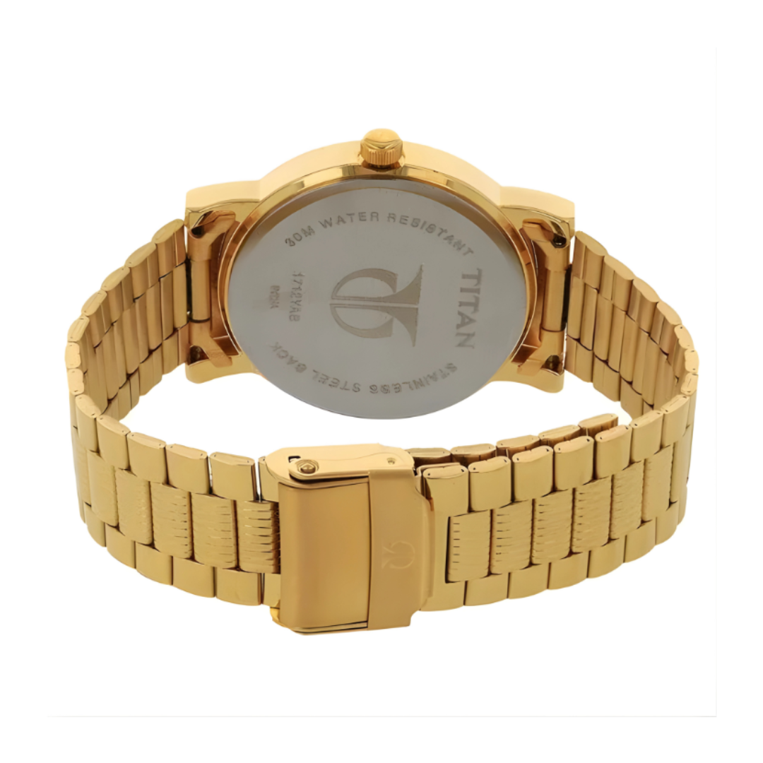Titan 1712YM02 | Titan Quartz Analog with Date Silver Dial Golden Stainless Steel Strap Watch For Men