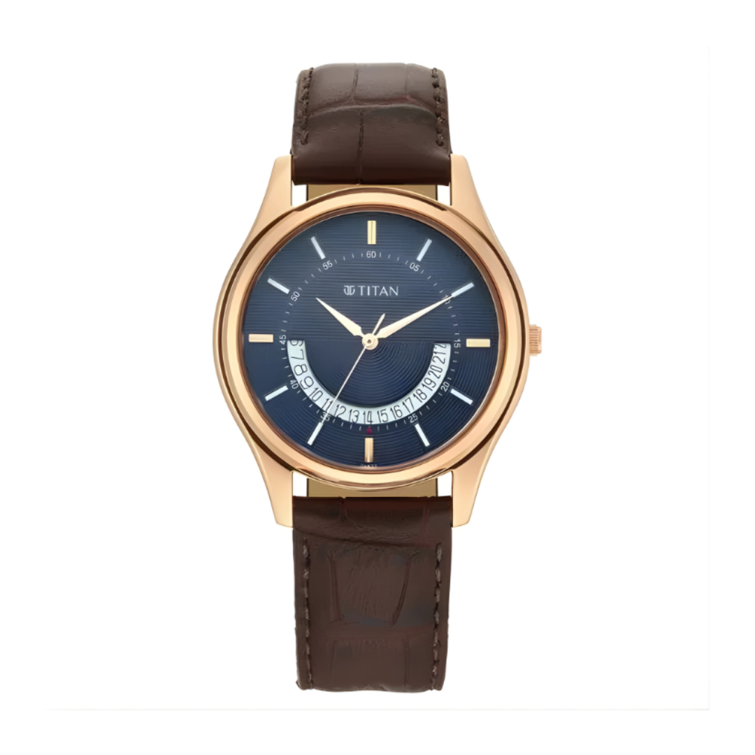 Titan 1713YL01 | Titan Lagan Black Dial Analog Leather Strap Watch for Men