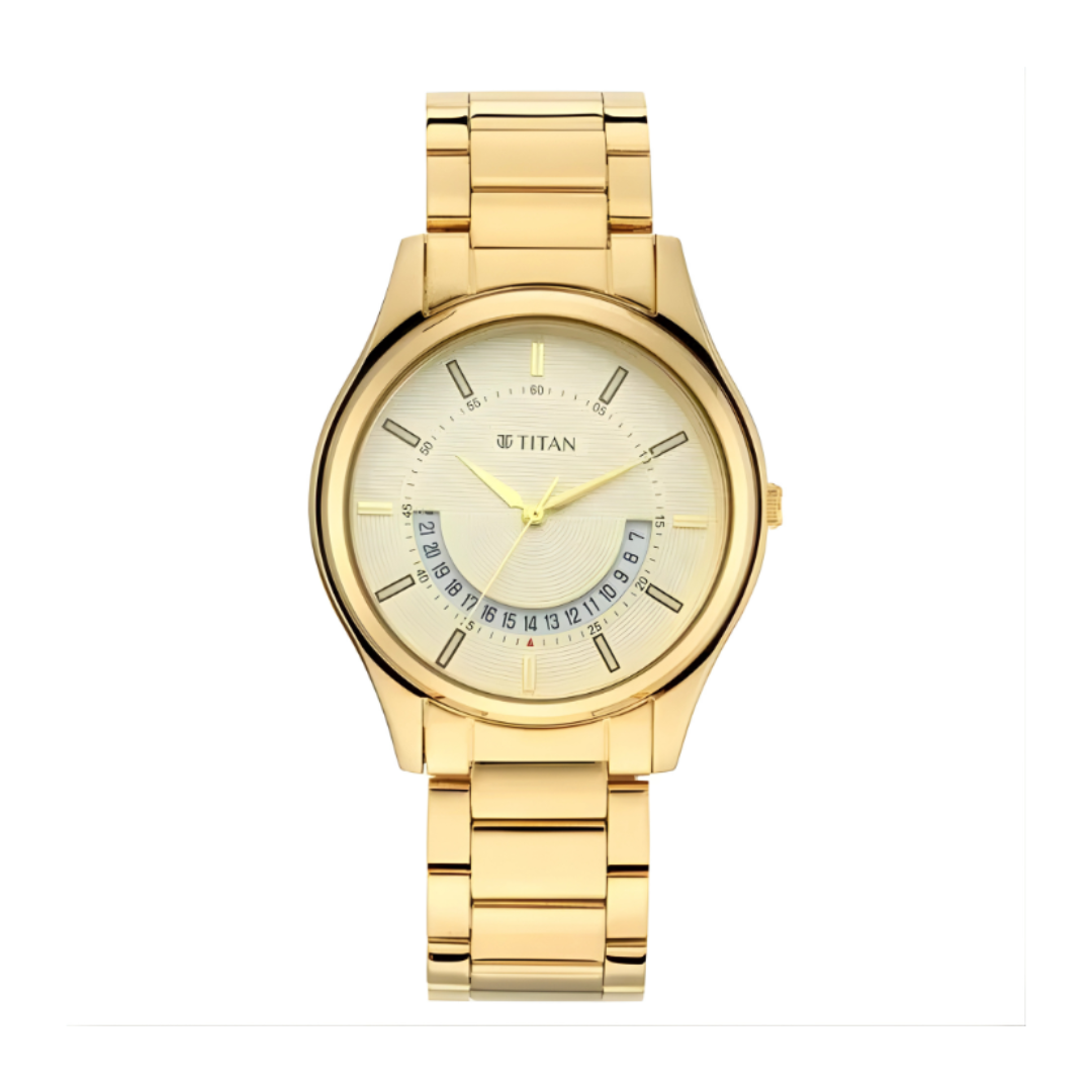 Titan 1713YM06 | Titan Lagan Yellow Dial Analog Metal Strap Watch for Men