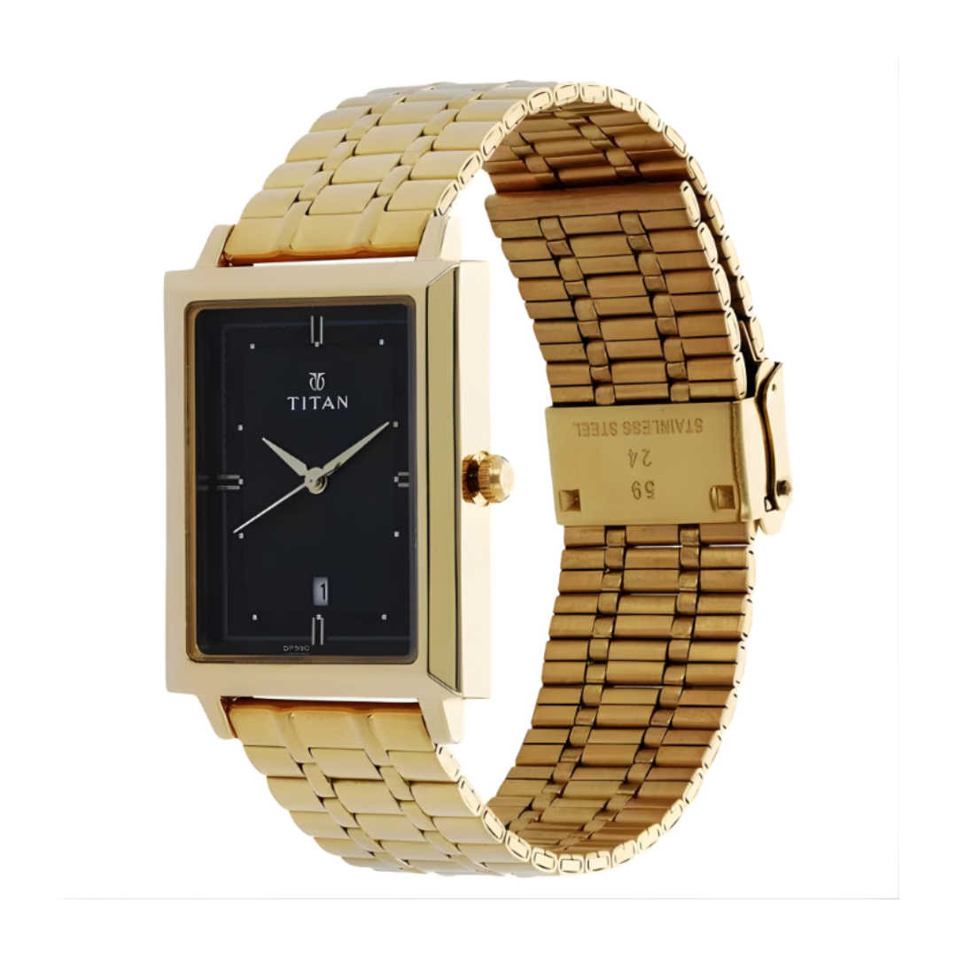 Titan 1715YM03 | Titan Quartz Analog with Date Black Dial Stainless Steel Strap Watch for Men