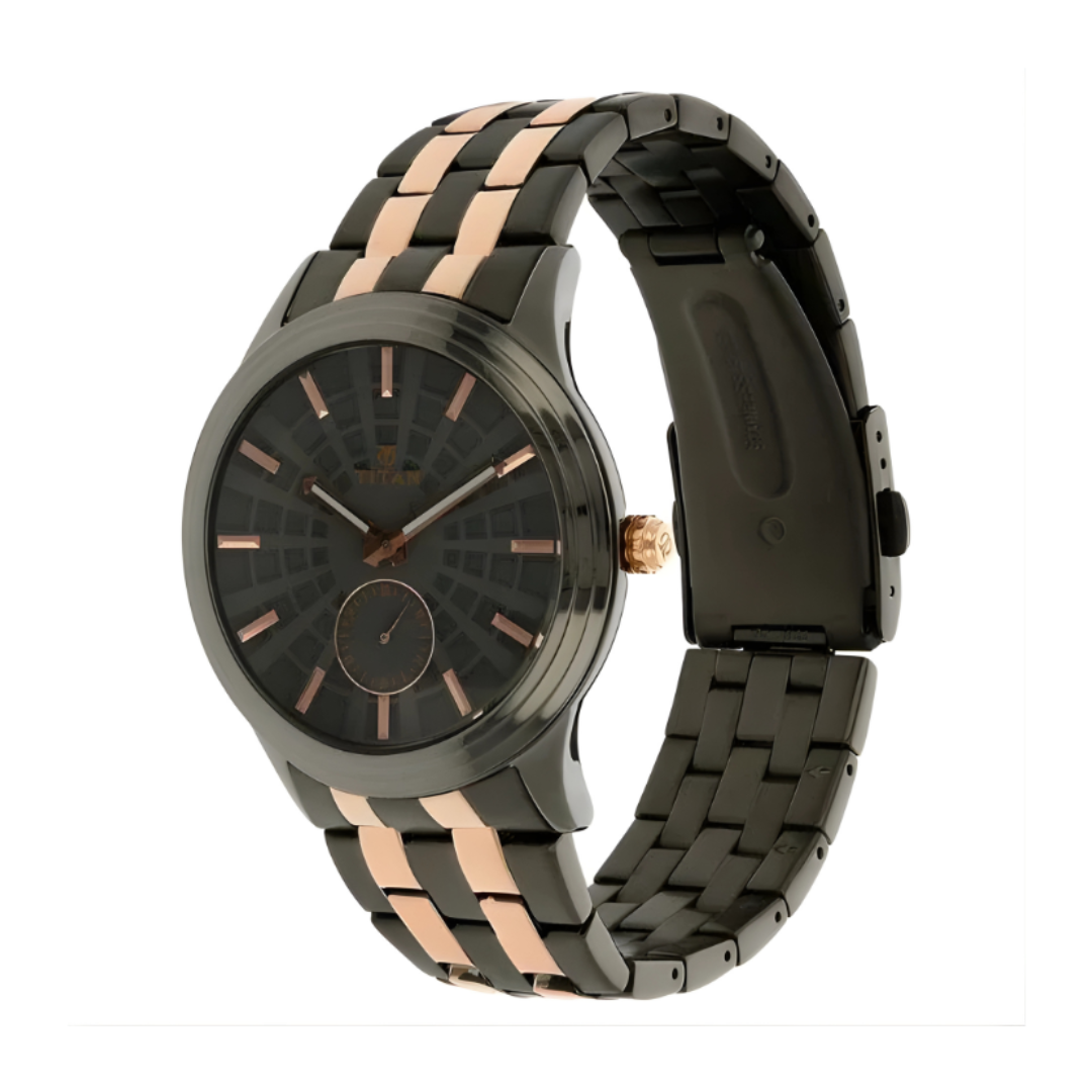 Titan 1722KM02 | Titan Quartz Multifunction Black Dial Stainless Steel Strap Watch for Men
