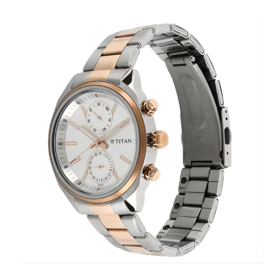 Titan 17332570KM01P | Titan Bandhan White Dial Quartz Multifunction Stainless Steel Strap watch for Couple