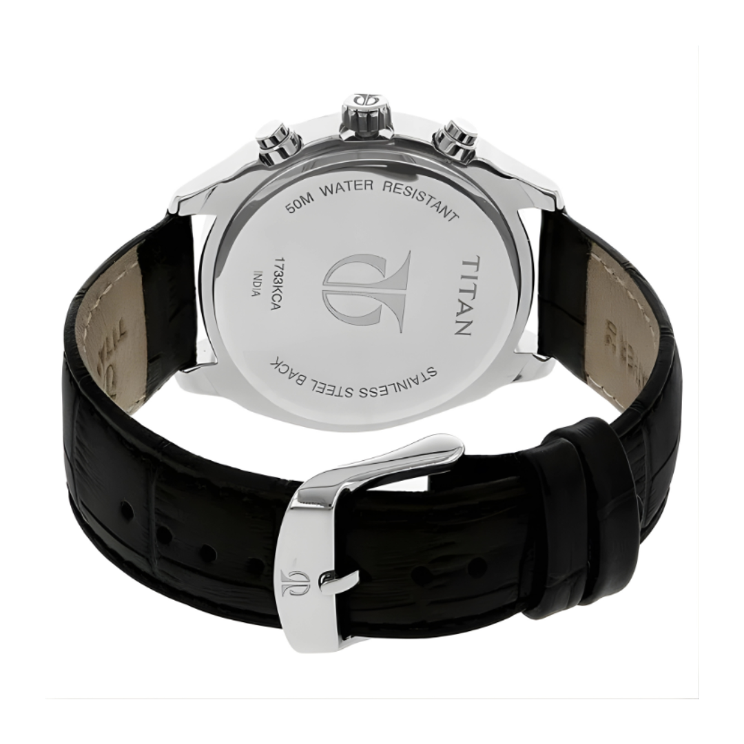 Titan 1733KL01 | Titan Men's Midnight Precision: Multifunction Blue Dial with Classic Leather Strap Watch